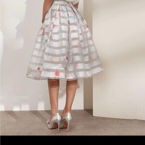 Ted Baker Rosaley Chelsea Silver Mesh Satin Organza Midi Skirt